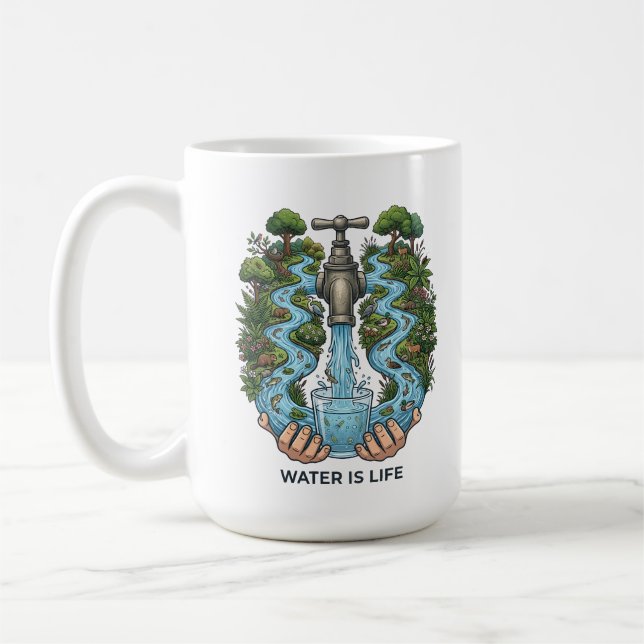 Vatten Är Liv | Natur Ekosystem Bevarande Konst Kaffemugg (Vänster)