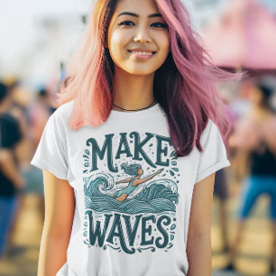 Vatten är min Lycklig Ställe Surfer Girl Riding Vi T Shirt