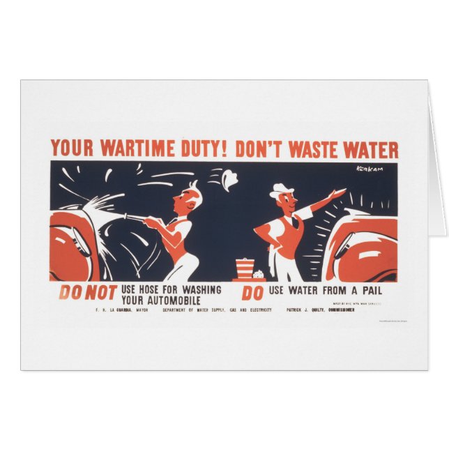 Vatten är viktig WWII 1942 WPA Hälsningskort (Framsidan Horizontal)
