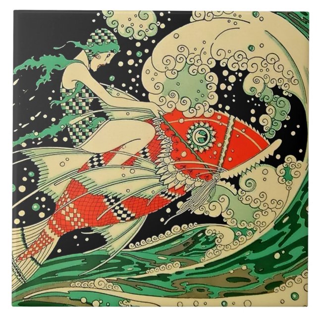 "Vatten" Art Deco av Jose Carlos Kakelplatta (Framsidan)