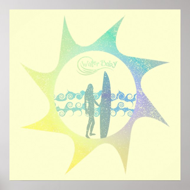 Vatten Baby Sol Distress Surfa Poster (Framsidan)