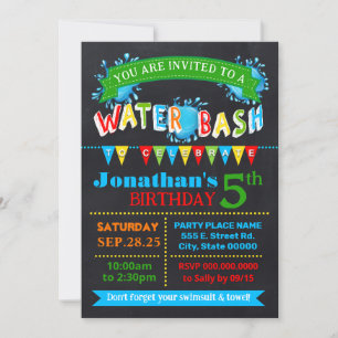 Vatten Bash Birthday Summer Party Primary Färg Inbjudningar
