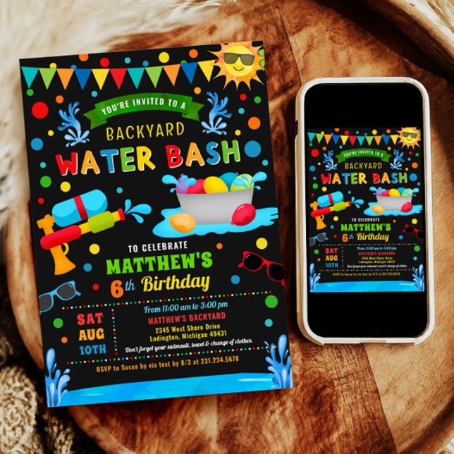 Vatten Bash Summer Boy Födelsedagsfest Inbjudningar (Water Bash Summer Boy Birthday Party Invitation)