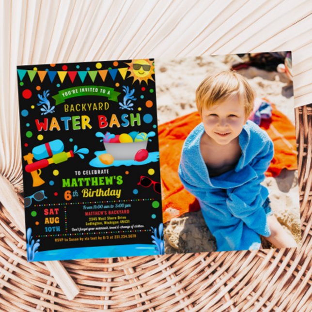 Vatten Bash Summer Boy Födelsedagsfest Photo Inbjudningar (Water Bash Summer Boy Birthday Party Photo Invitation)