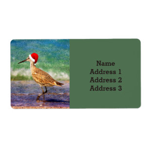 Vatten Bird i Santa Hat vid Beach-julen Adress Fraktsedel