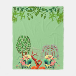 Vatten Birds Flamingo Couple Livets träd Greenery Fleecefilt