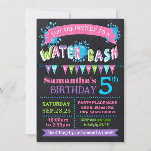 Vatten Birthday Bash Sommar Party Chalkboard-rosa Inbjudningar
