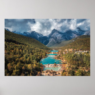 Vatten Blå Måne Sjö, China Poster