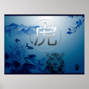 Vatten Blue Tiger Year Ideogram Large Poster
