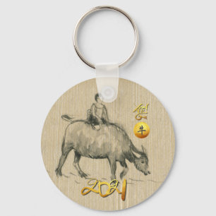 Vatten Buffalo Child Chinese Ox Year 2021 RK Nyckelring