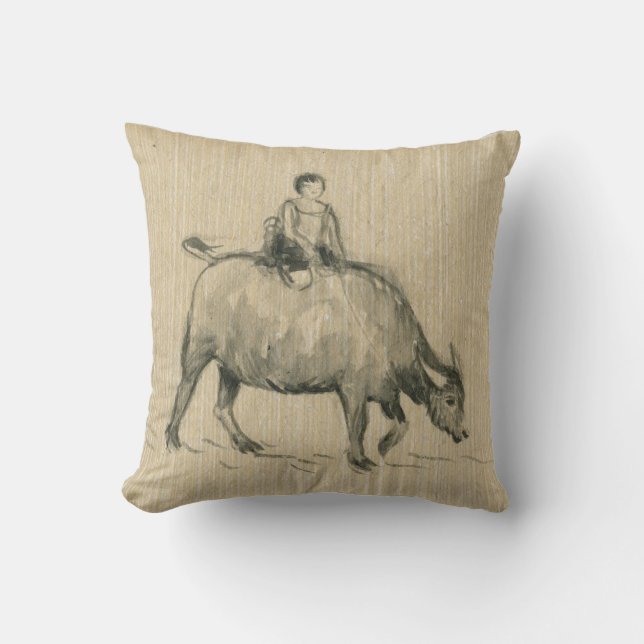 Vatten Buffalo Child Chinese Ox Year 2021 Sq Pillo Kudde (Framsida)