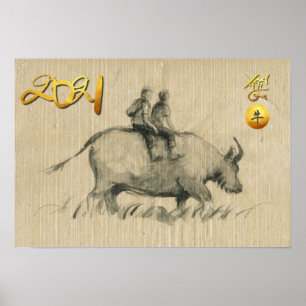 Vatten Buffalo Children Chinese Ox Year 2021 HorP Poster