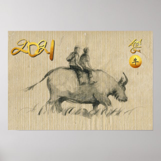 Vatten Buffalo Children Chinese Ox Year 2021 HorP Poster (Framsidan)