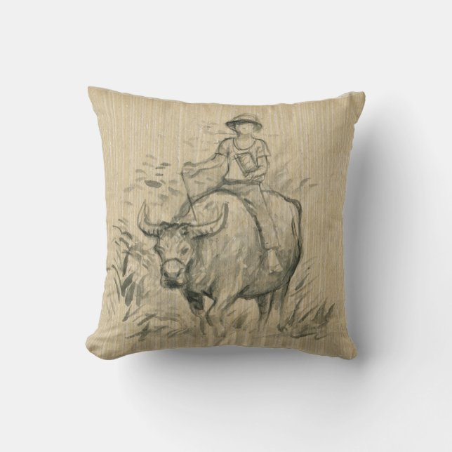 Vatten Buffalo Kid Chinese Ox Year 2021 Sq Pillow Kudde (Framsida)
