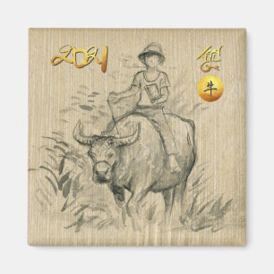 Vatten Buffalo Kid Chinese Ox Year 2021 SqRM Magn Magnet