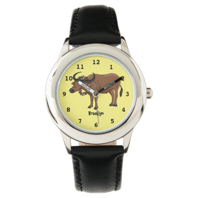 Vatten buffalo med illustration av blommornas teck armbandsur (Framsida)