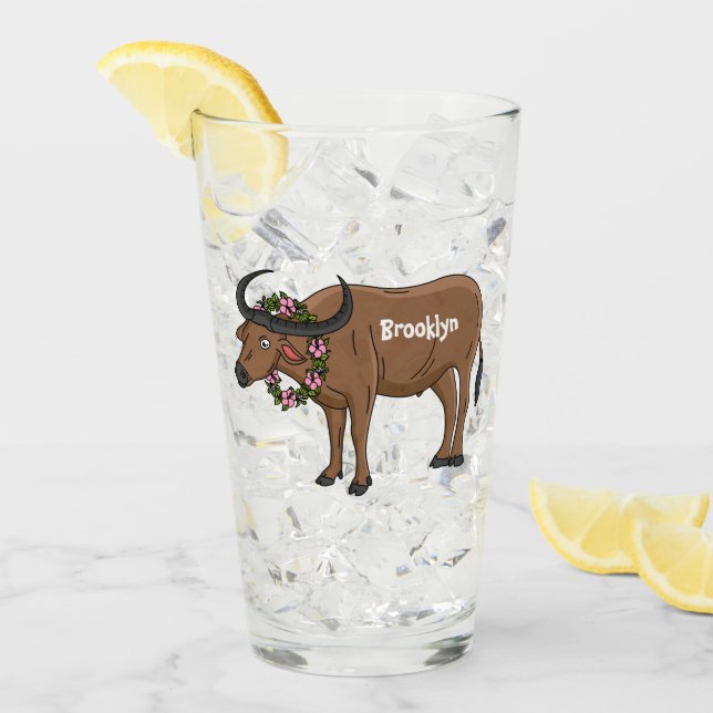Vatten buffalo med illustration av blommornas teck glaskopp (Framsida Ice)