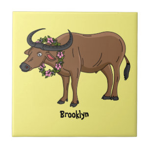 Vatten buffalo med illustration av blommornas teck kakelplatta