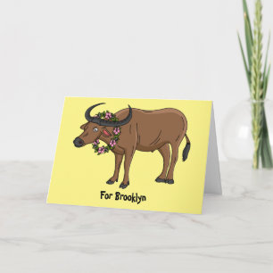 Vatten buffalo med illustration av blommornas teck kort