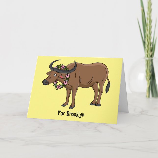 Vatten buffalo med illustration av blommornas teck kort (Framsida)