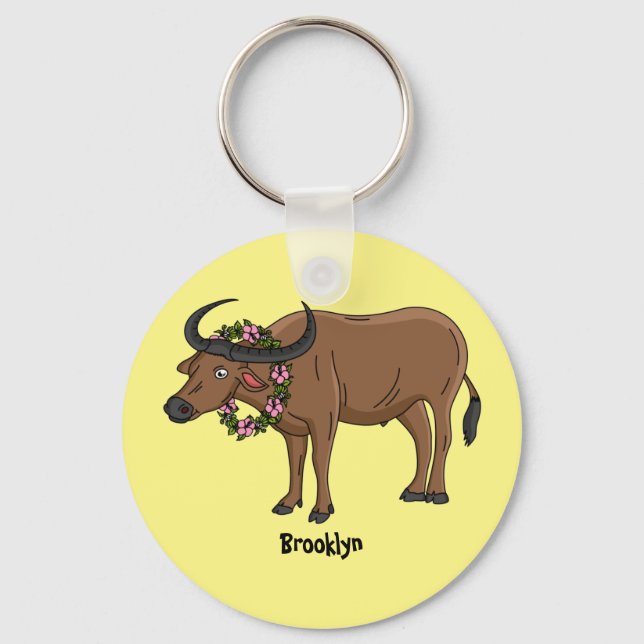 Vatten buffalo med illustration av blommornas teck nyckelring (Framsida)