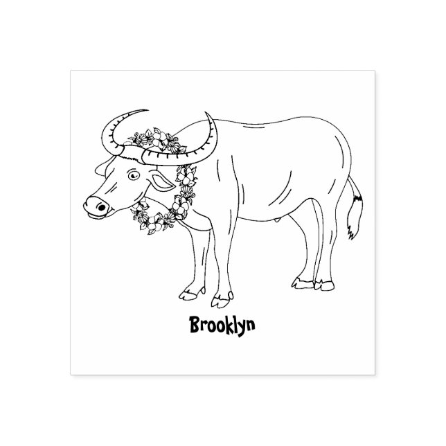 Vatten buffalo med illustration av blommornas teck stämpel (Tryck)