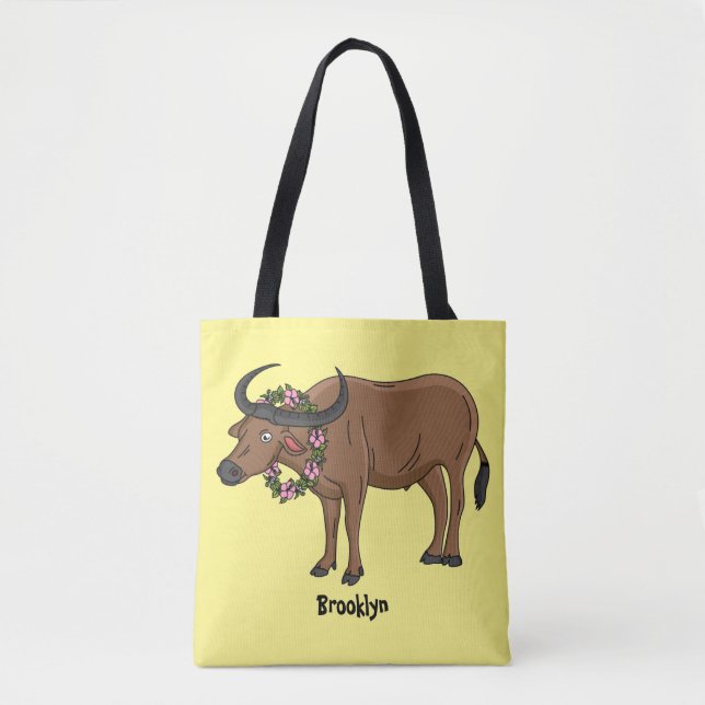 Vatten buffalo med illustration av blommornas teck tygkasse (Framsida)