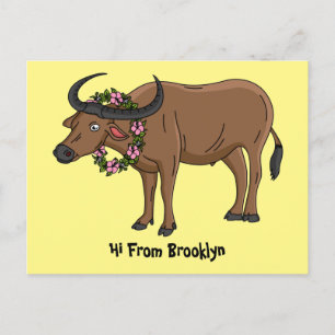 Vatten buffalo med illustration av blommornas teck vykort
