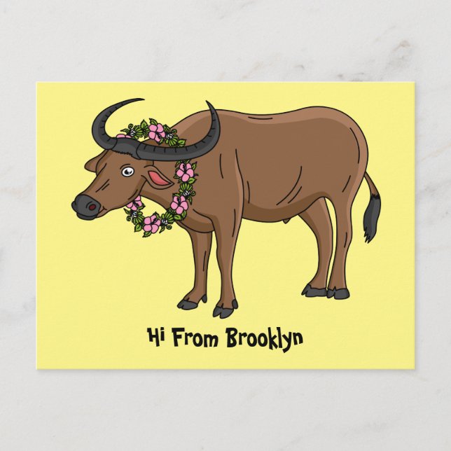 Vatten buffalo med illustration av blommornas teck vykort (Framsida)