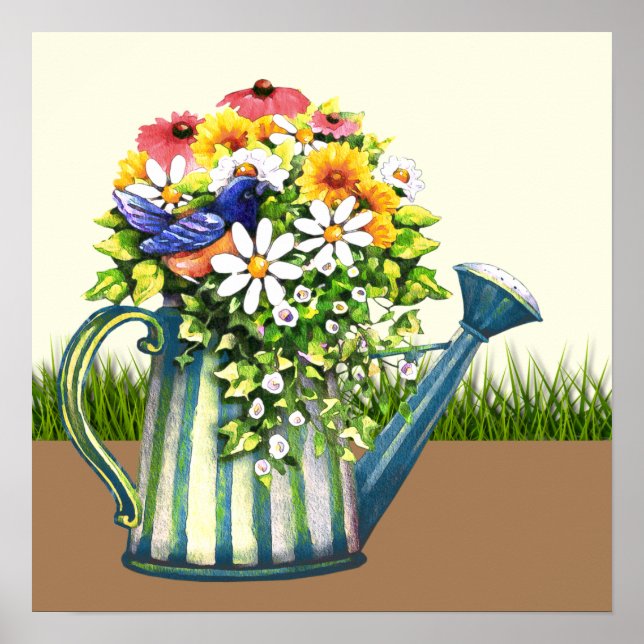 Vatten Can med Wildblommor Poster (Framsidan)
