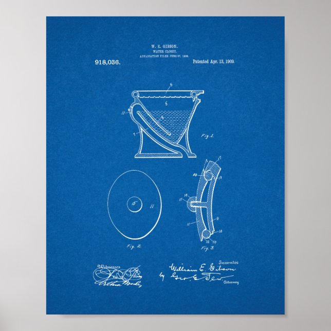 Vatten-closet - Toilet Patent - Blueprint Poster (Framsidan)