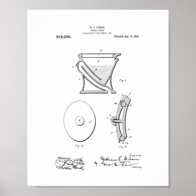 Vatten-closet - Toilet Patent Poster (Framsidan)