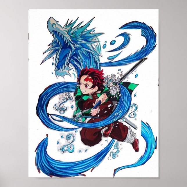 Vatten dance Tanjiro Kamado demon slayer Poster (Framsidan)