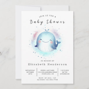 Vatten Digital Whale Baby Shower Inbjudningar