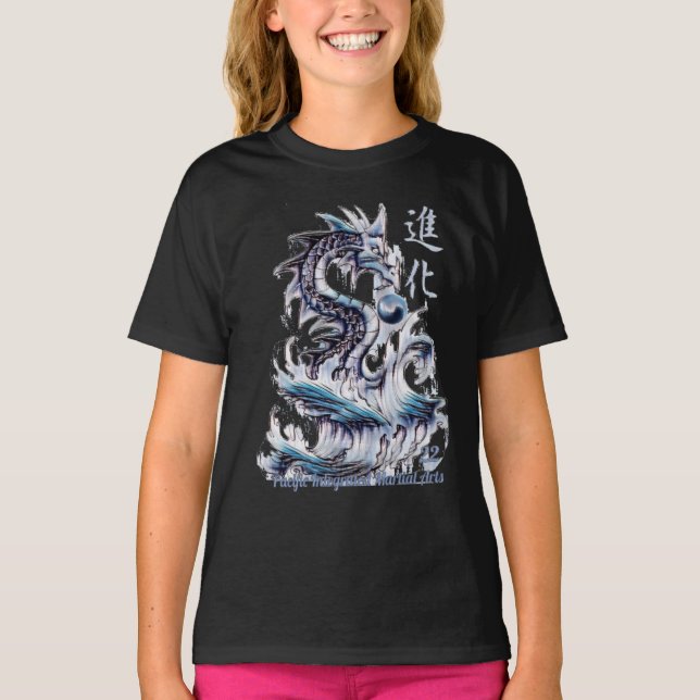 Vatten Dragon 22 Yin Yang Kanji T Shirt (Framsida)