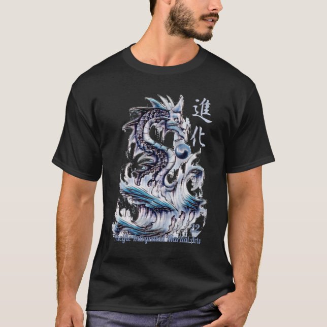 Vatten Dragon 22 Yin Yang Kanji T Shirt (Framsida)