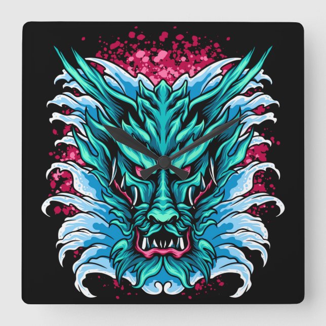 Vatten Dragon Fyrkantig Klocka (Framsida)