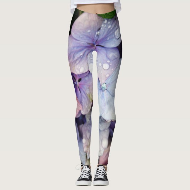 Vatten droplet på blå blomma leggings (Framsida)