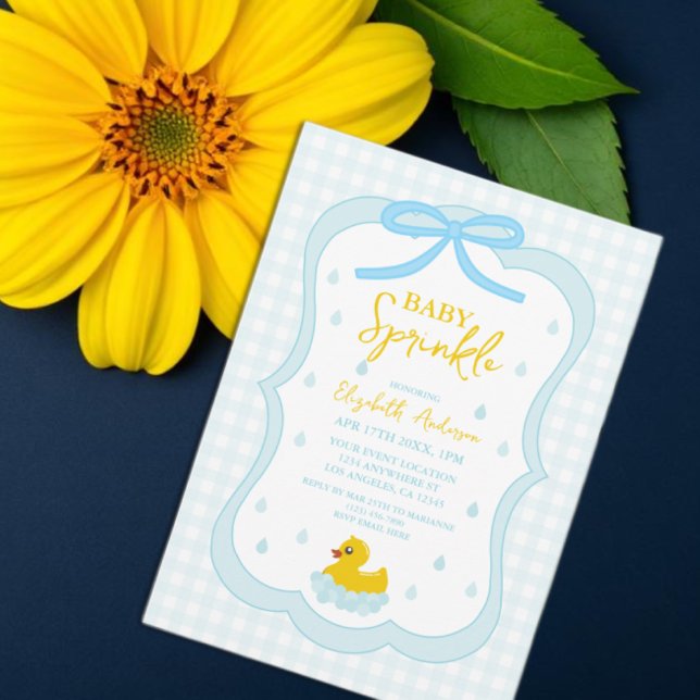 Vatten droppar Gingham Pojke Baby Sprinkle Inbjudningar (Skapare uppladdad)