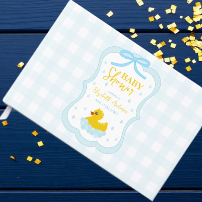 Vatten droppar Gingham Pojke Babyfirande Gästböcker (Skapare uppladdad)