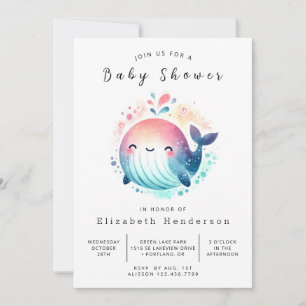 Vatten Editable Whale Baby Shower Inbjudningar