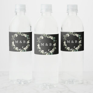 Vatten-etiketter, svart Greenery Modern Bröllop Vattenflaskor Etikett