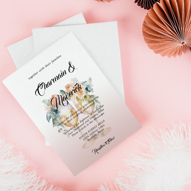 Vatten Färg Alabaster Dusty Rosa ros Bröllop Inbjudningar (Skapare uppladdad)