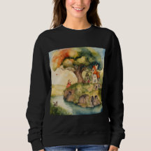 VATTEN FÄRG ART AV EN FLOD, EN FLICKA OCH ETT HUS 