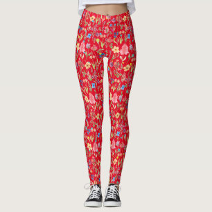 Vatten Färg Blommönster 01.bw Röd BG Leggings