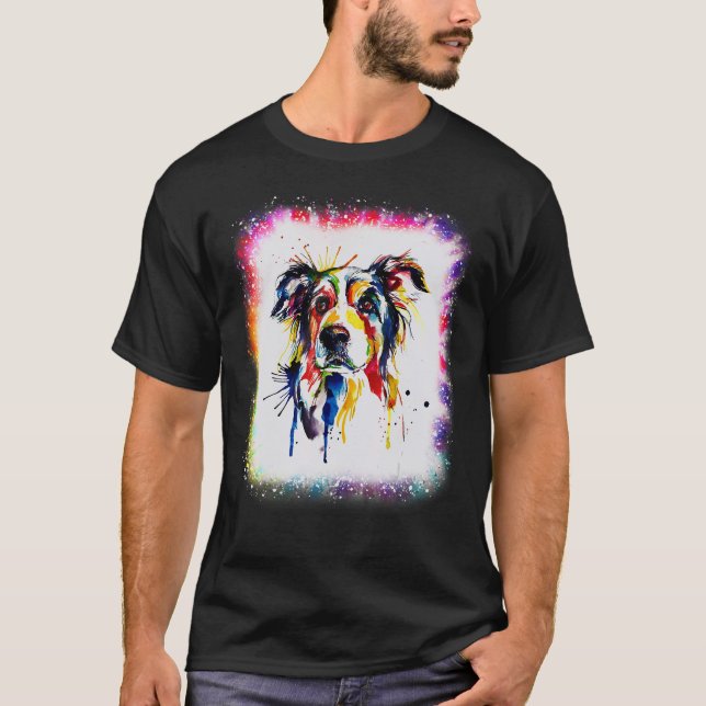 Vatten Färg Collie Hund Boy Tie Dye Ble T Shirt (Framsida)