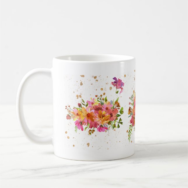 Vatten färg Flower Bright Guld Coffee Mugg (Vänster)