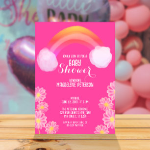 Vatten Färg Flowers Rainbow   Rosa Baby Shower Inbjudningar
