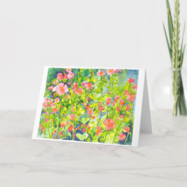 vatten färg målning av hollyhocks tack kort