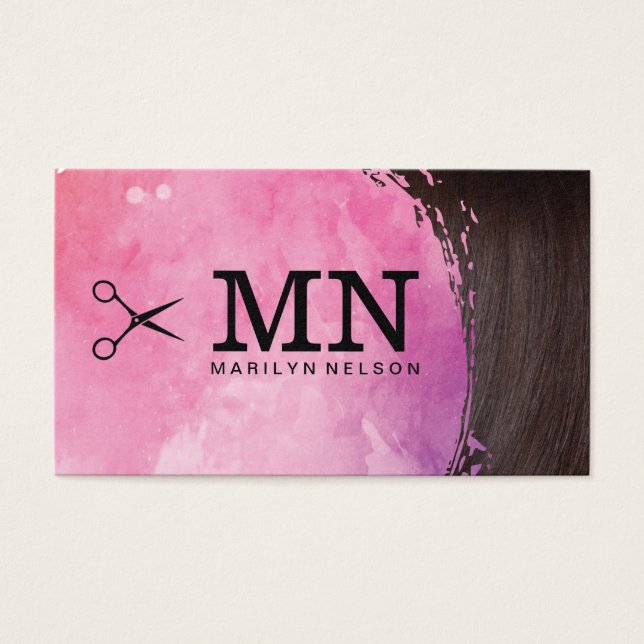 Vatten Färg Monogram Hair Stylist Visitkort (Framsidan)